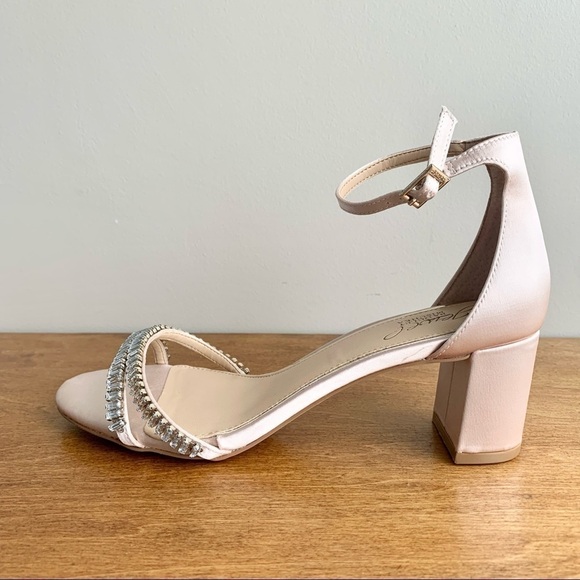 Jewel BADGLEY MISCHKA Joanne Ankle Strappy Block Low Heel Satin Open Toe - Picture 14 of 16